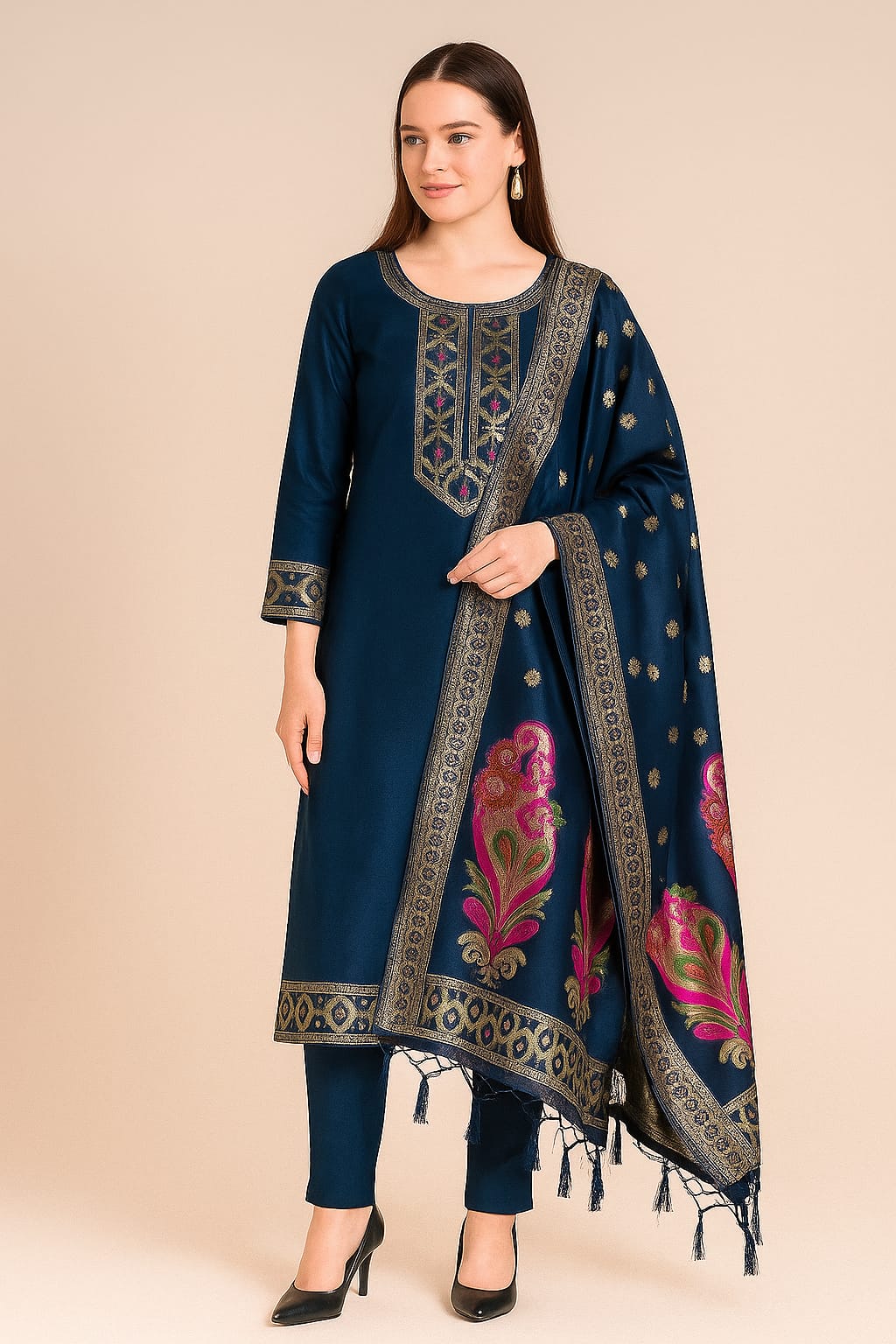 Silakaari Women's Heavy Zari Work Unstitched Dress Material