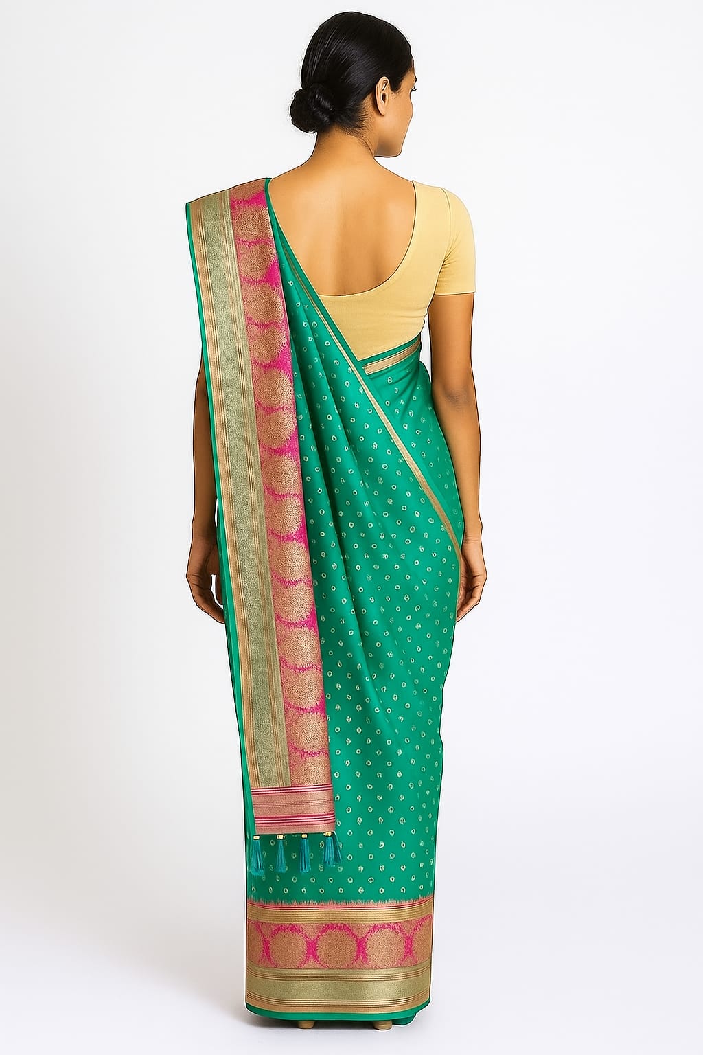 Luft Orangish Green Zardosi Embroidery Heavy Silk Bridal Saree