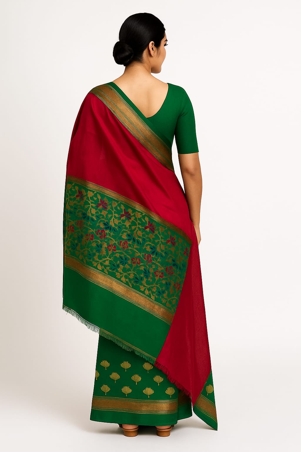 Silakaari Women's Bright Pink-Green Pure Silk Zari Banarasi Saree