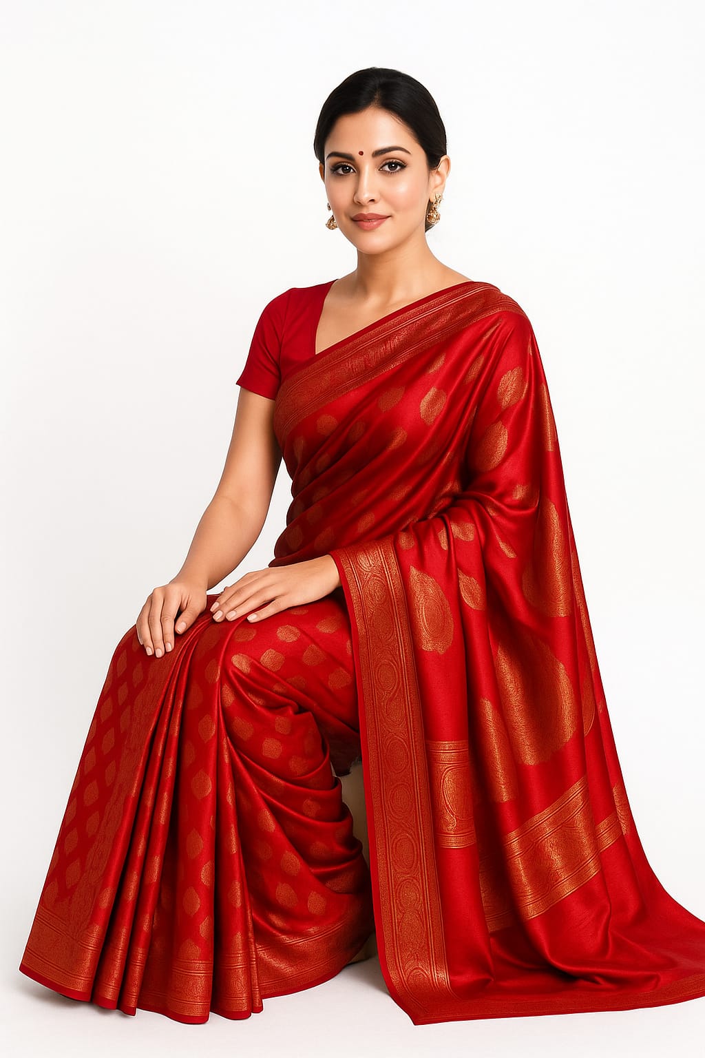 Silakaari Zari Banarasi Tango Gold-Red Woven Brocade Festive Saree