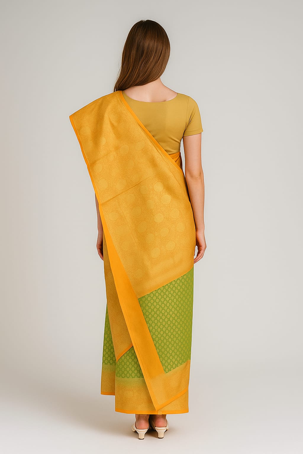 Silakaari Women's Green-Yellow Zari Banarasi saree