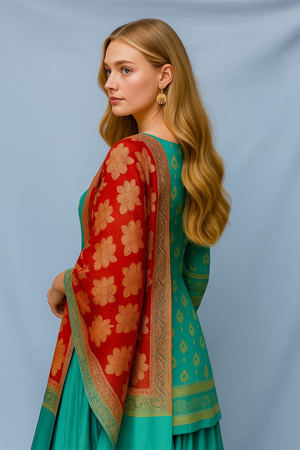 Silakaari Women's Green-Red Heavy Zari Banarasi Work Unstitched Dress Material