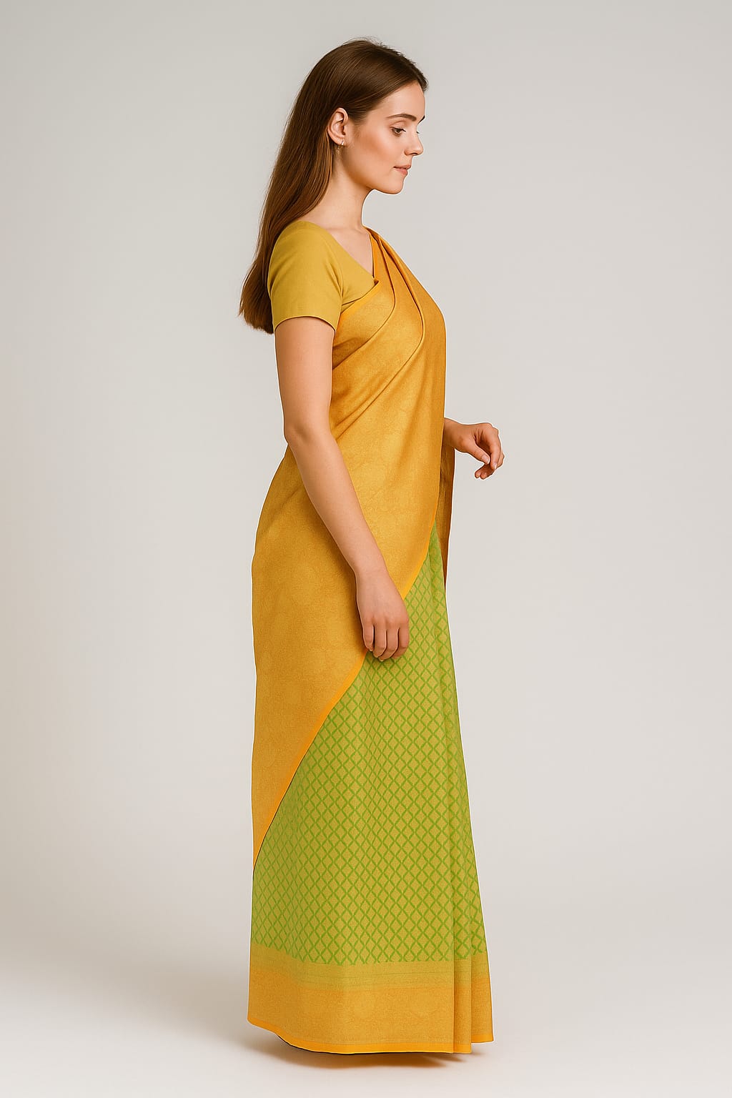 Silakaari Women's Green-Yellow Zari Banarasi saree