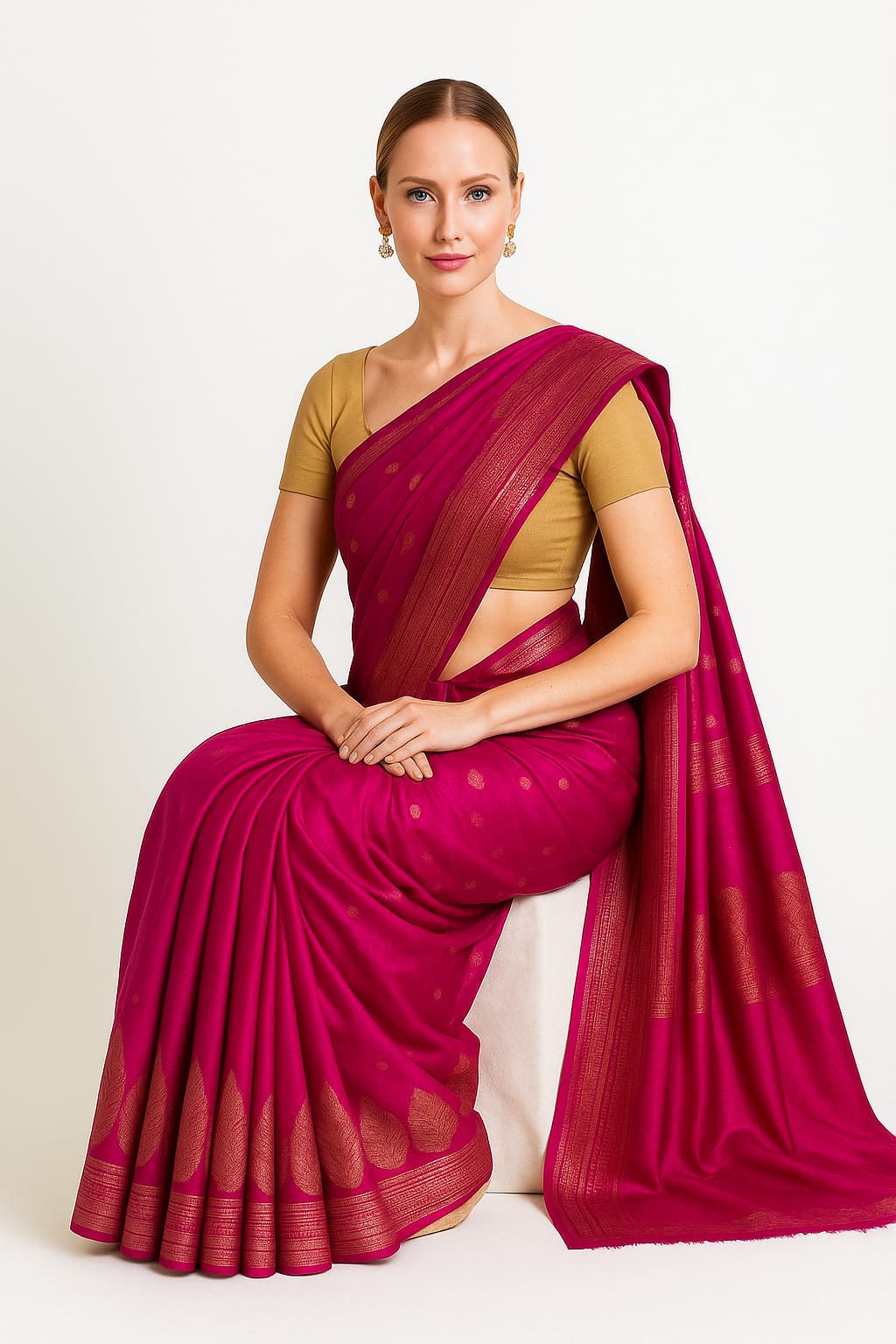 Silakaari Azmaish Hot Pink-Gold Tone Woven Silk Banarasi Saree