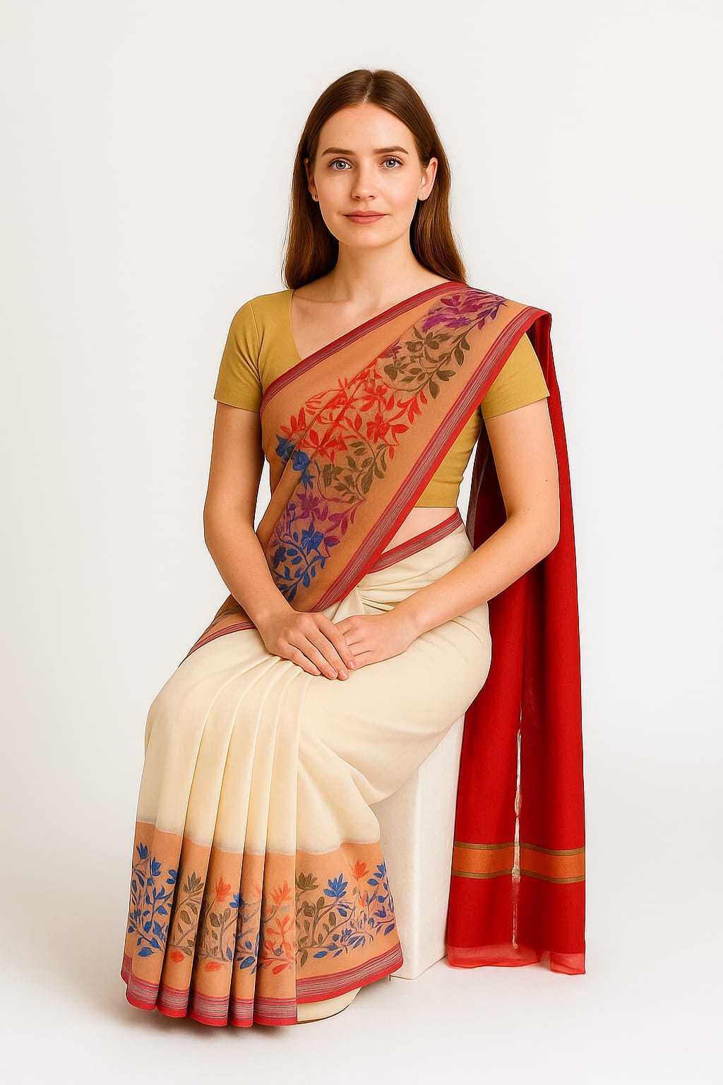 Silakaari Women's Off White Fancy Floral Border Banarasi Silk Saree