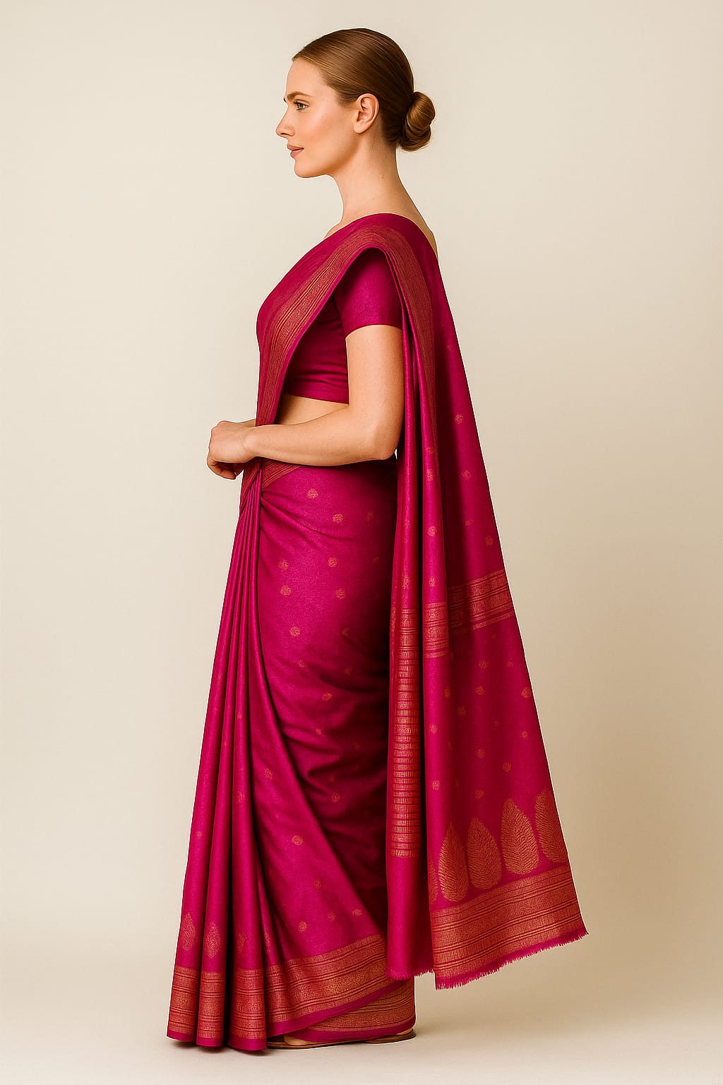 Silakaari Azmaish Hot Pink-Gold Tone Woven Silk Banarasi Saree