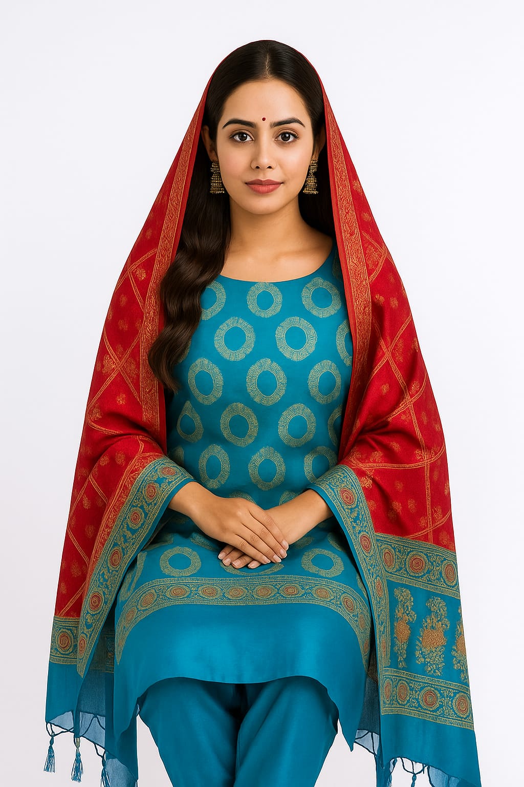 Silakaari Khoobsurat Blue-Red Pure Banarasi Katan Silk unstitch Salwar Suit