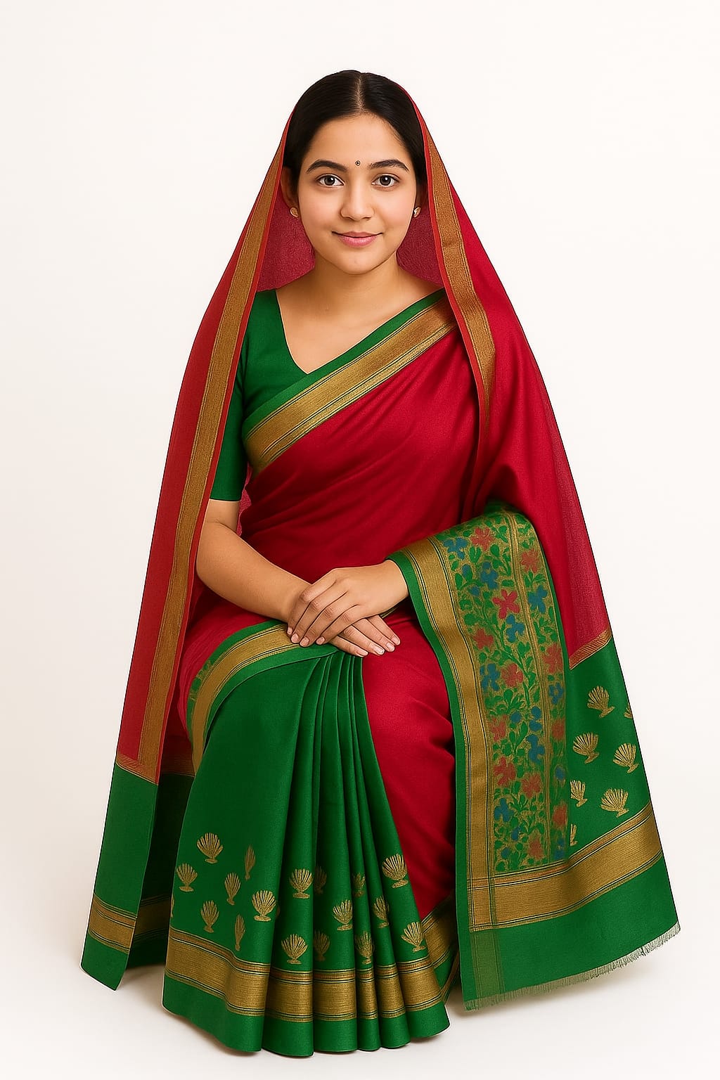 Silakaari Women's Bright Pink-Green Pure Silk Zari Banarasi Saree
