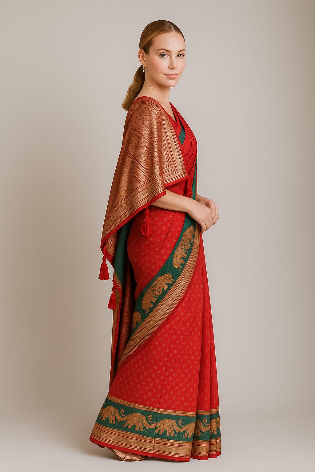 Silakaari Shaan Pink-Green Elephantt Zardosi Heavy Bridal Silk Saree