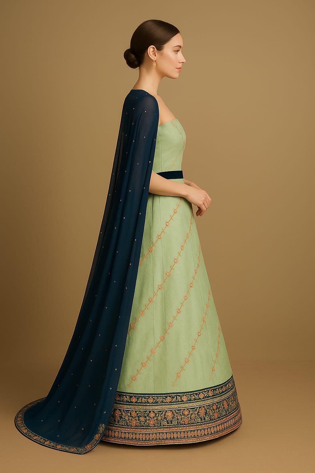 Silakaari Mehdood Teal Green Heavy Embroidery Sequin Border Silk Unstitched Lehenga Set