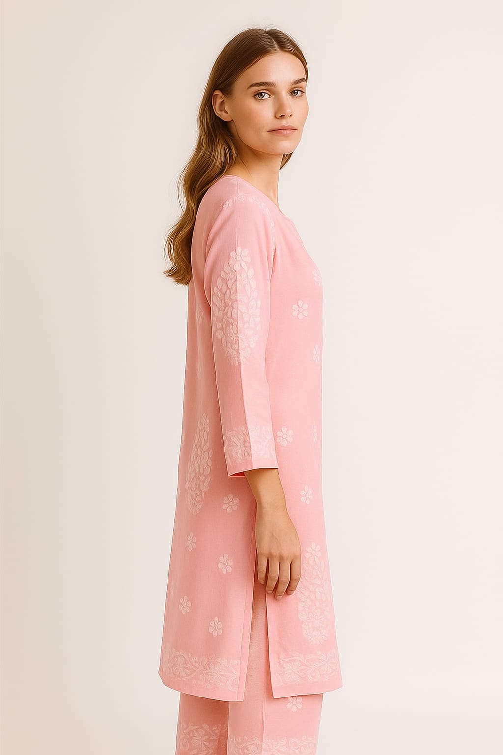 Silakaari Women's Pure Modal Lucknowi Premium Kurti Palazzo Set
