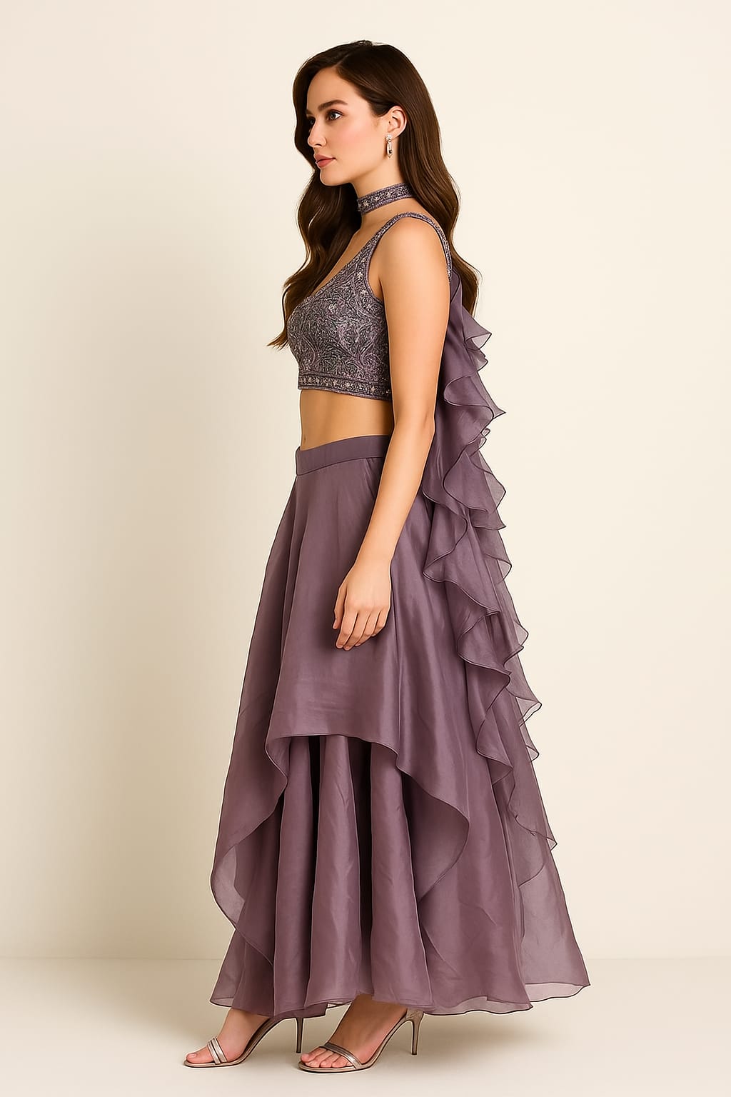 Silakaari Pearl Dimond Feminine Organza Lalick Dimond Lehenga Sharara Set