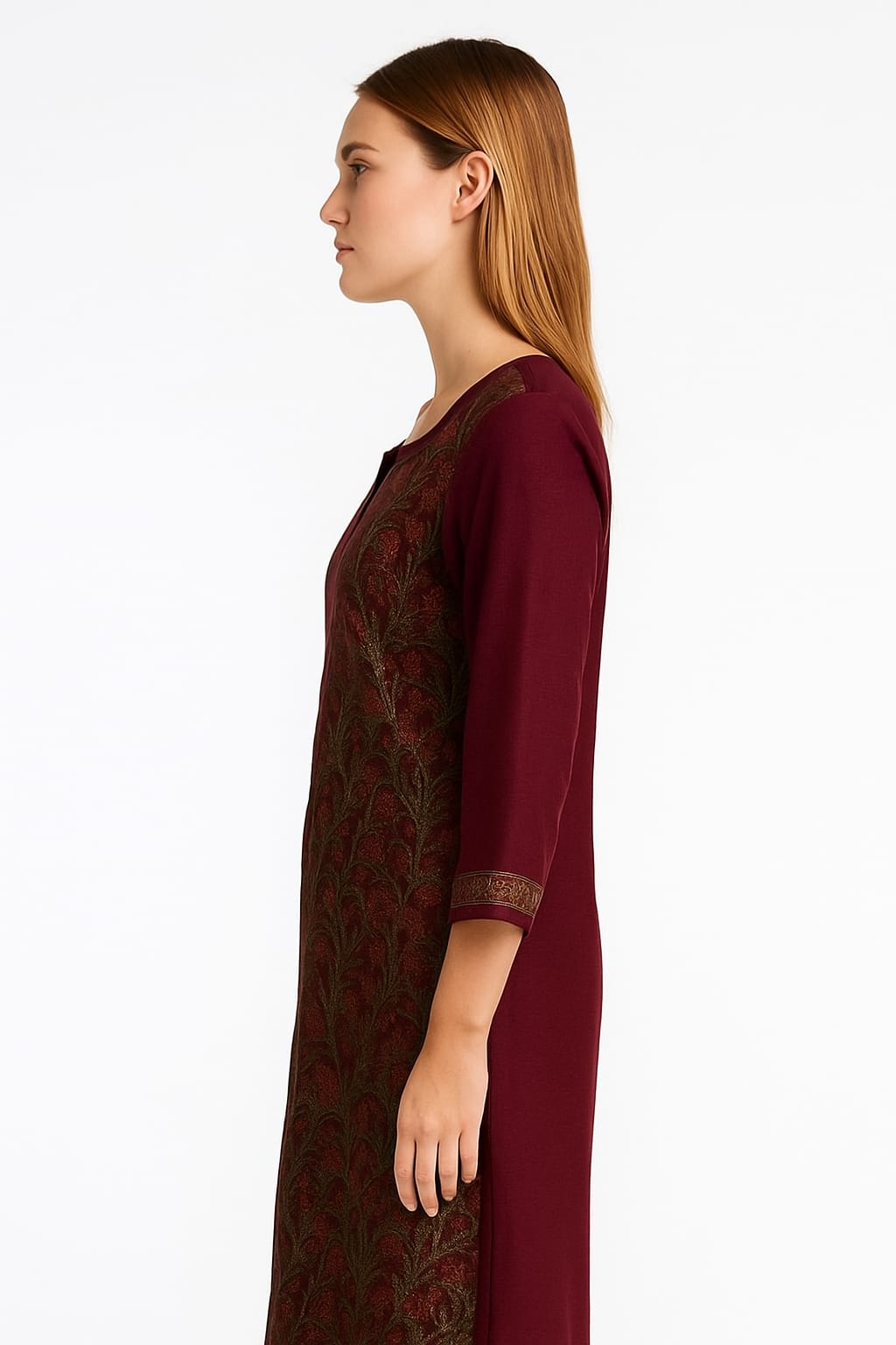 Silakaari Pure Georgette Maroon-Multi Lucknowi Premium Long Kurti Slip With Palazzo Set