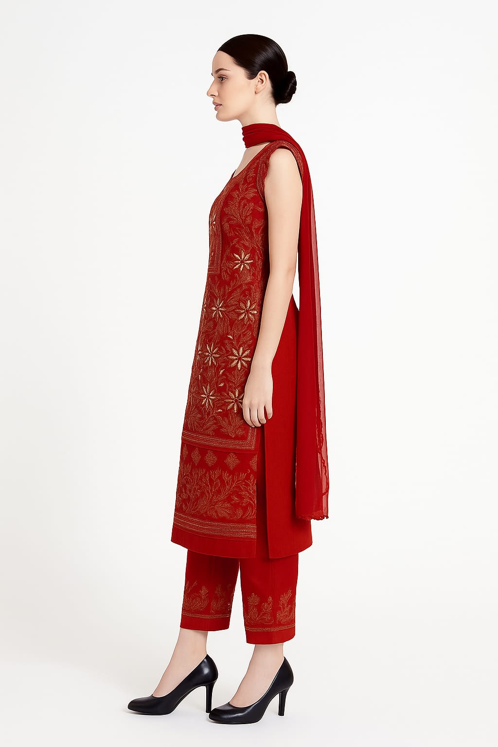 Silakaari Dulhan Gota Patti Maroon Full Jaal Premium Lucknowi Dress Material With Dupatta