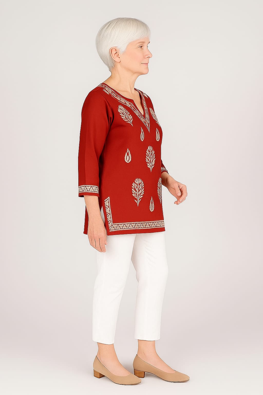 Silakaari Pure Muslin Maroon Heavy Lucknowi Straight Short Kurti With Pant Set