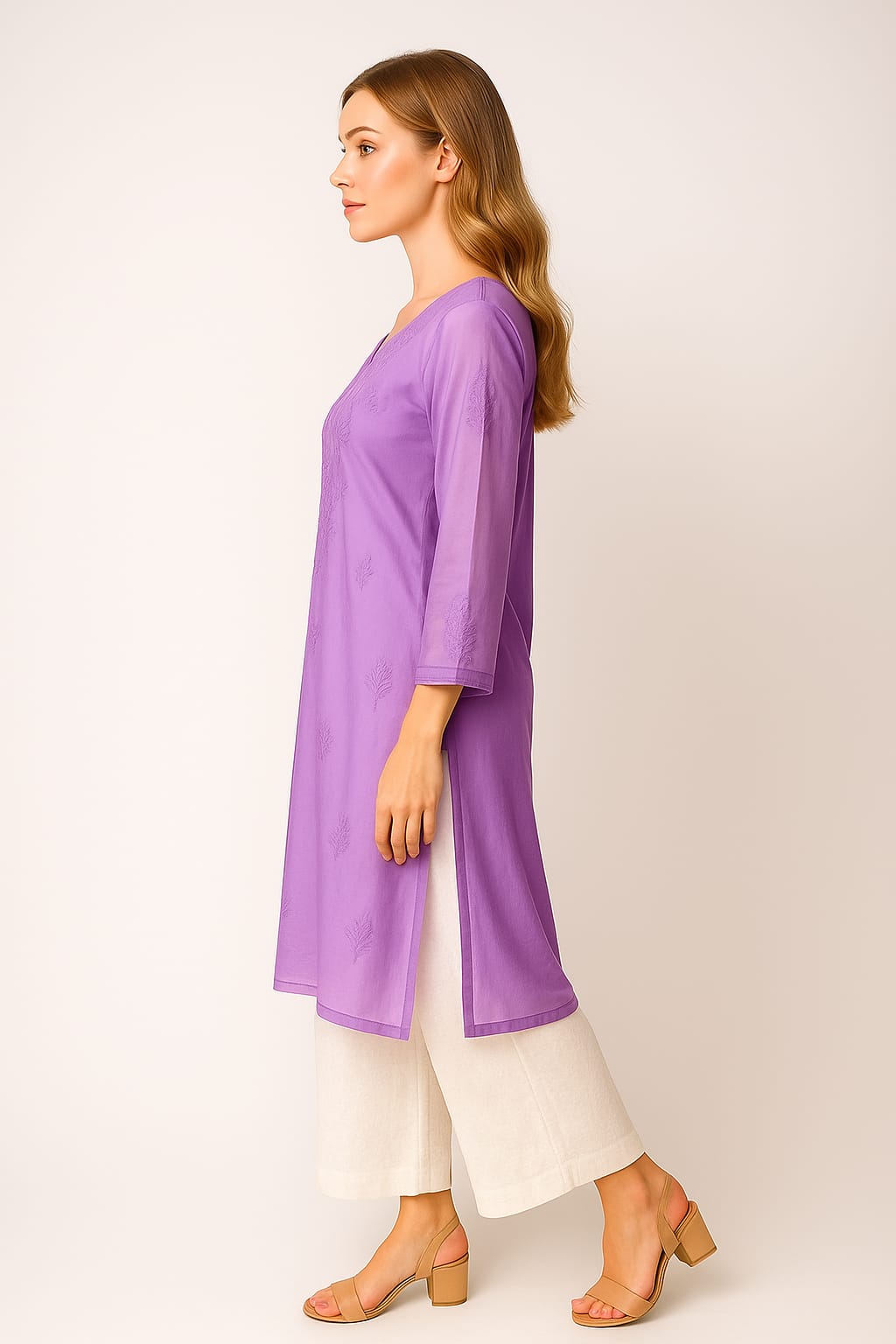 Silakaari women's Blaze Pure Chanderi Shaded Lucknowi Premium Long Kurti