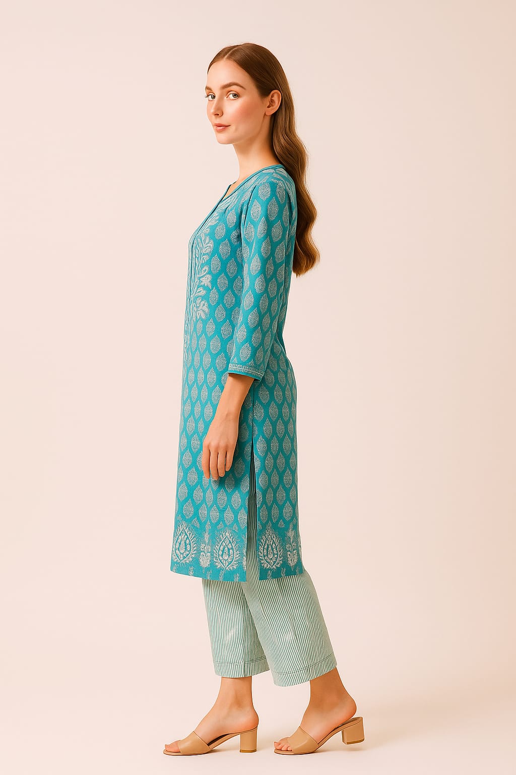 Silakaari Women's Pure Cotton Printed Lucknowi Kurti Pant Premium Set