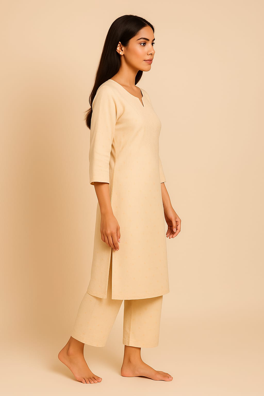 Silakaari Women's Pure Chanderi Golden Dots Kurti Palazzo Premium Lucknowi Set