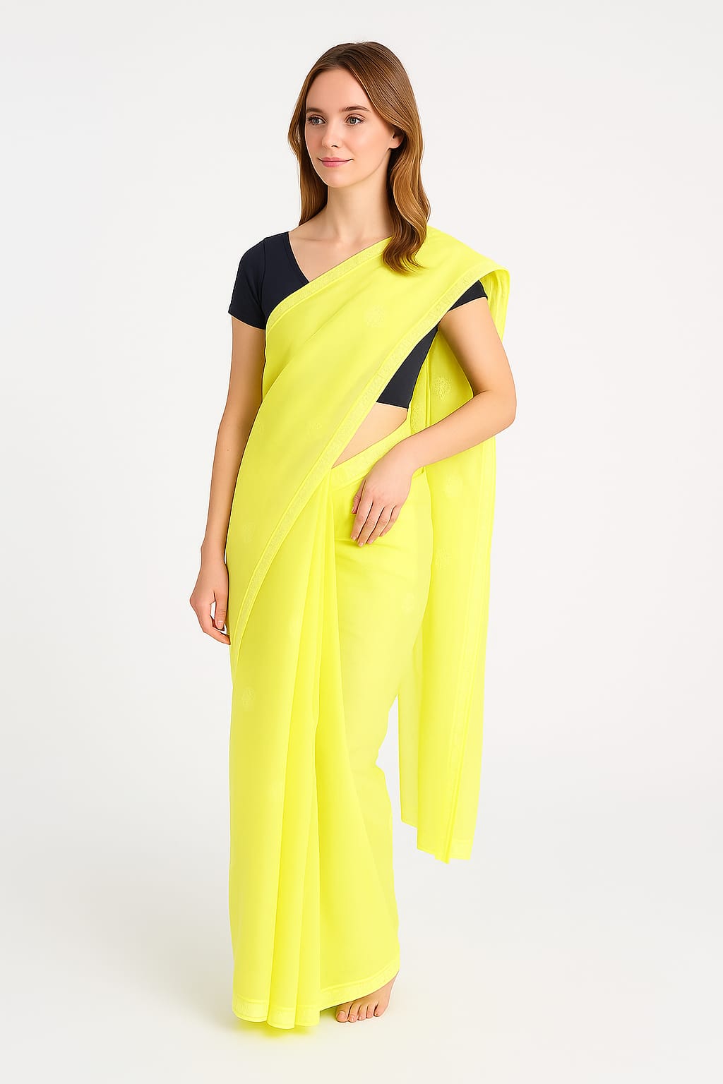 Silakaari Haryali Green-White Pure Cotton Fine Embroidery Lucknowi Saree