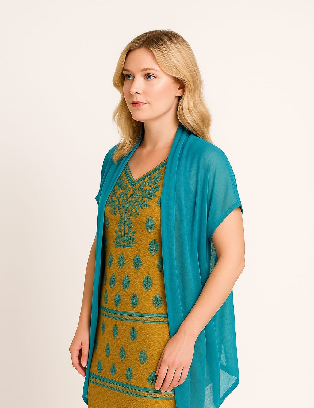 Silakaari Suhagan Beige-Blue Premium HandWork Lucknowi Chikankari Unstitched Dress Material