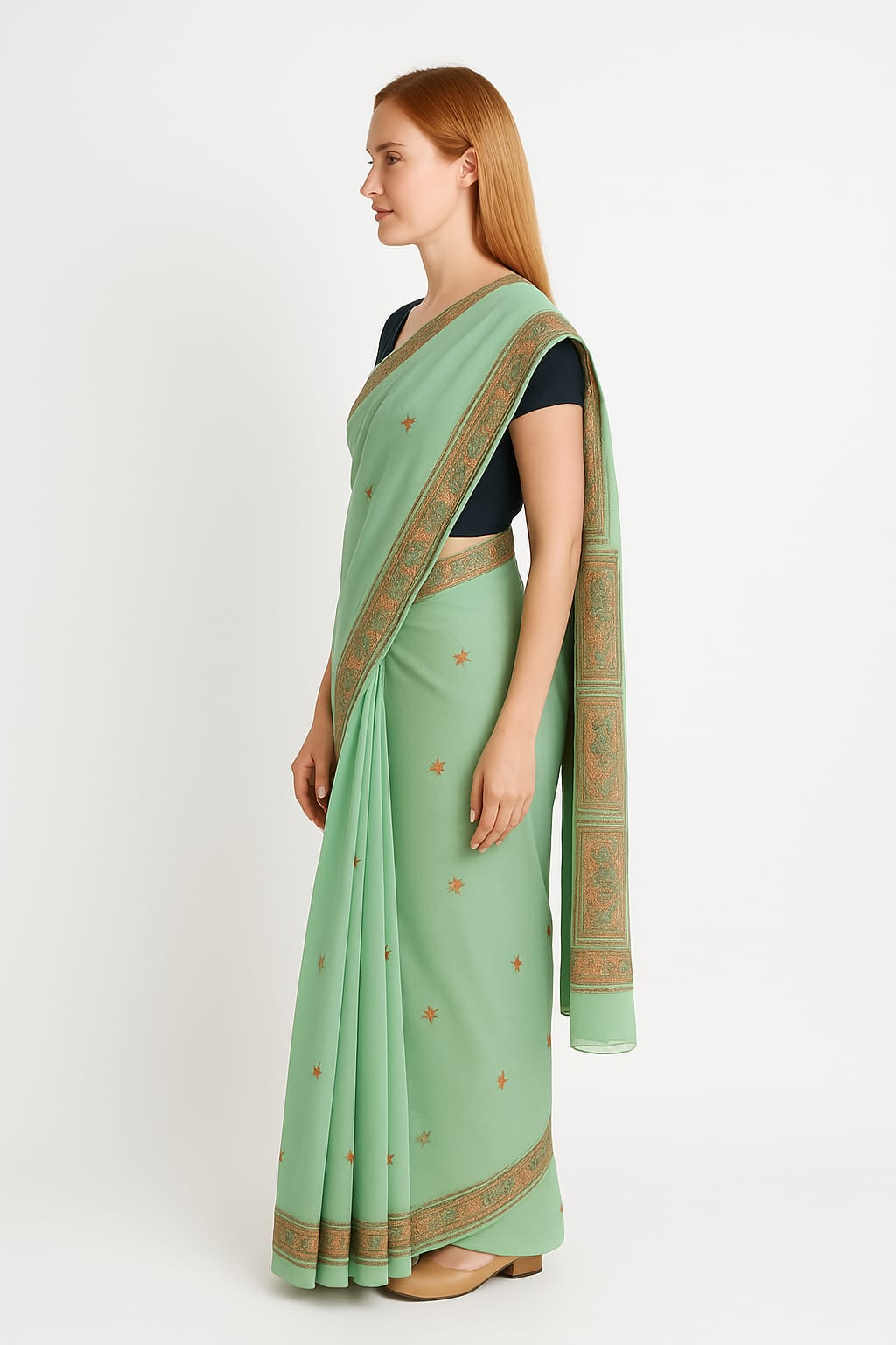 Silakaari Suhani Dual Tone Casual Green Lucknowi Embroidery Premium Saree