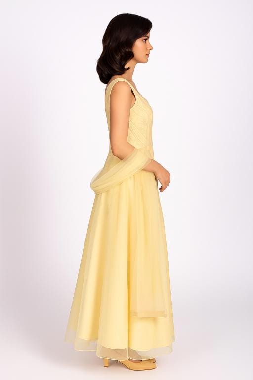 Silakaari Light Green Net Evening Gown with Pearls Sequins Diamond Embroidery