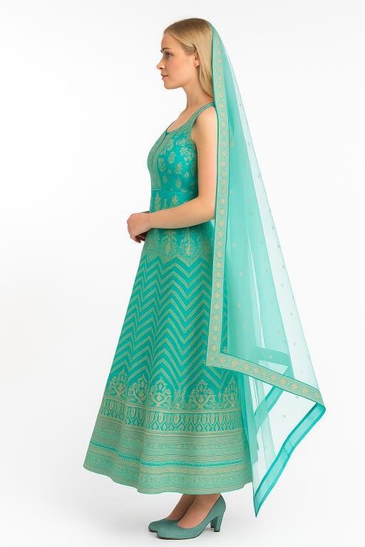 Silakaari Ferozi Zari Dimond Thread Work Net Party Wear Unstitched Lehenga Set