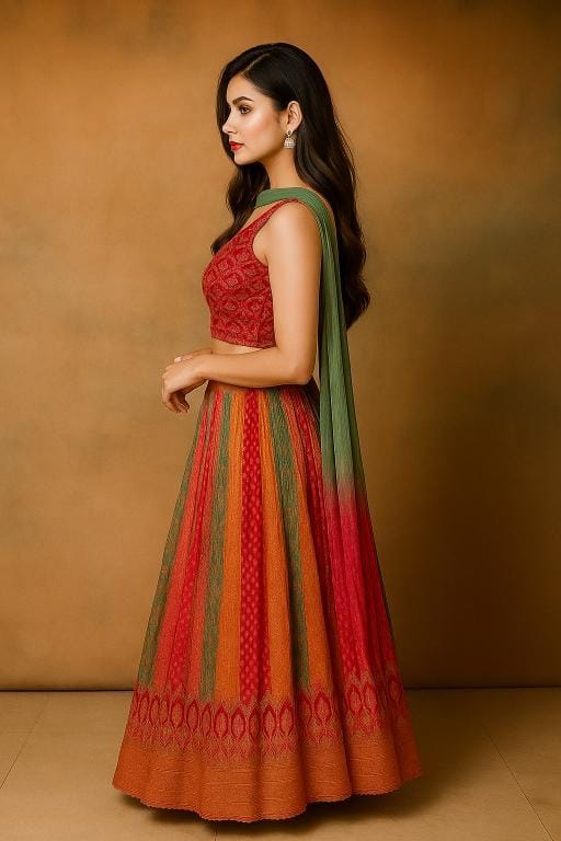 Silakaari Fancy Jaipuri Bandhani Silk Party Wear Lehenga Sharara set