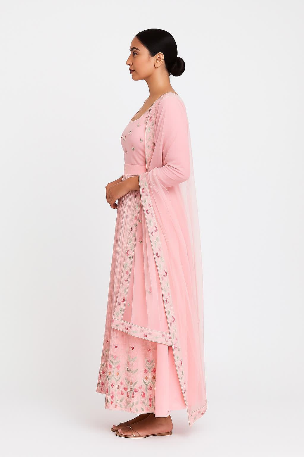 Silakaari Pink Pure Sequin Fancy Heavy Embroidery Unstitched Lehenga Sharara Set