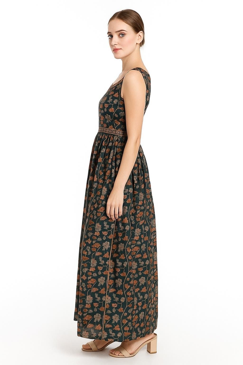 Silakaari Soul Dark Green Floral Printed Ethnic Gown