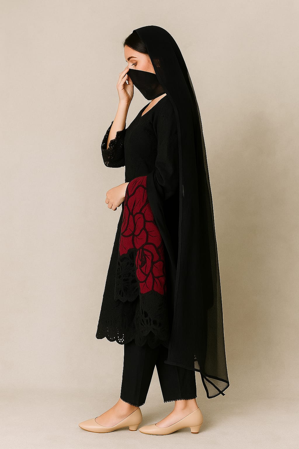 Silakaari Fakar Self Black Pure Hakoba Chikan Premium Patch Work Ready-Made Dress