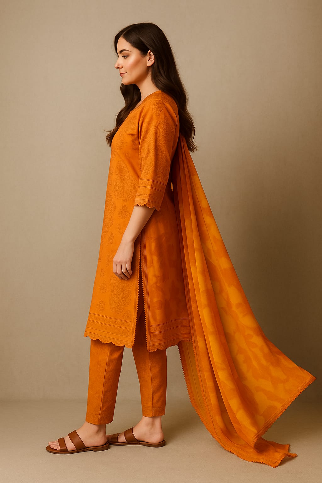 Silakaari Dhun Orange Pure Lawn Printed Lacy Embroidery Ready-Made Dress