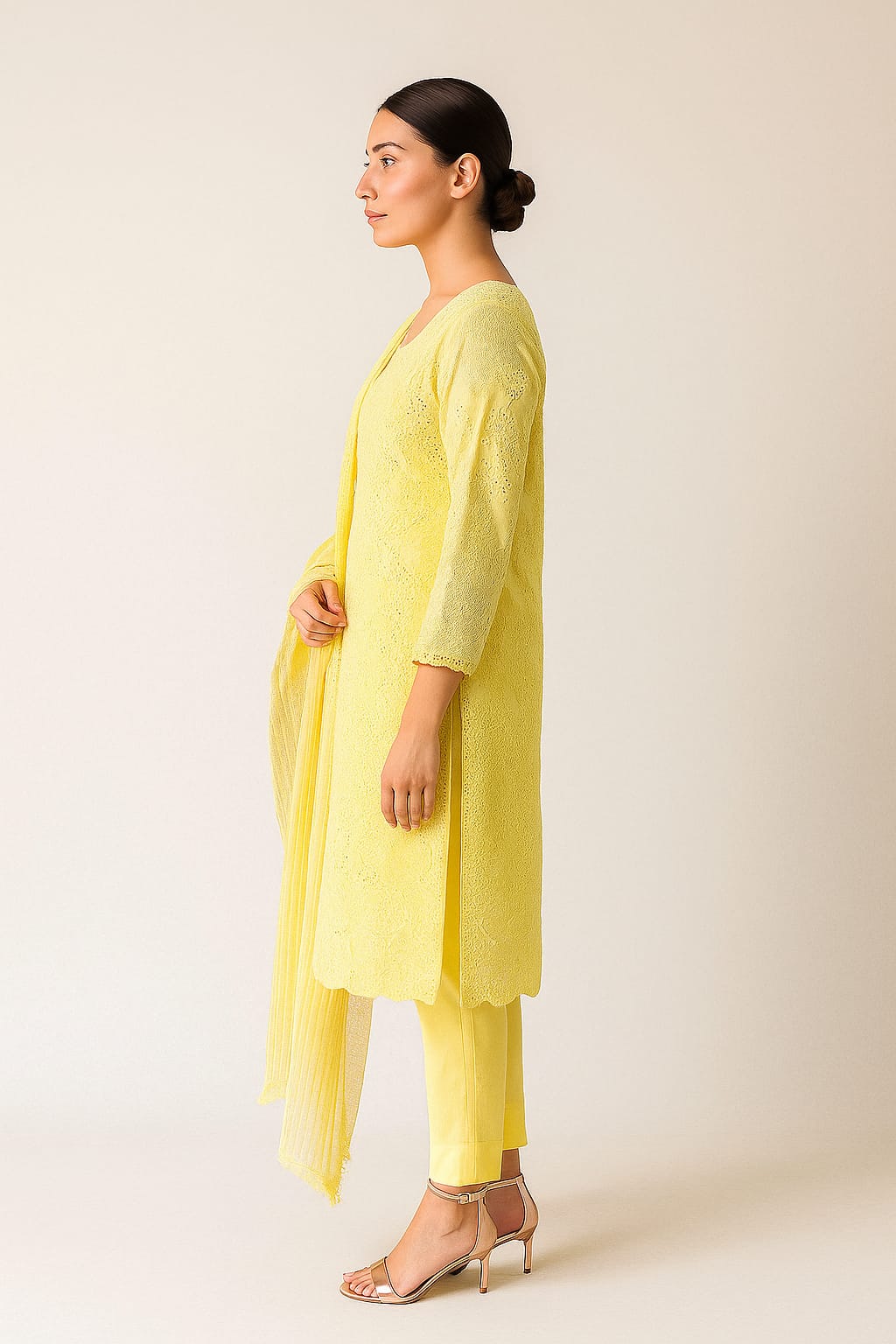 Silakaari Rangrasiya Pista Green All Over Chikan Organza Premium Ready-Made Dress