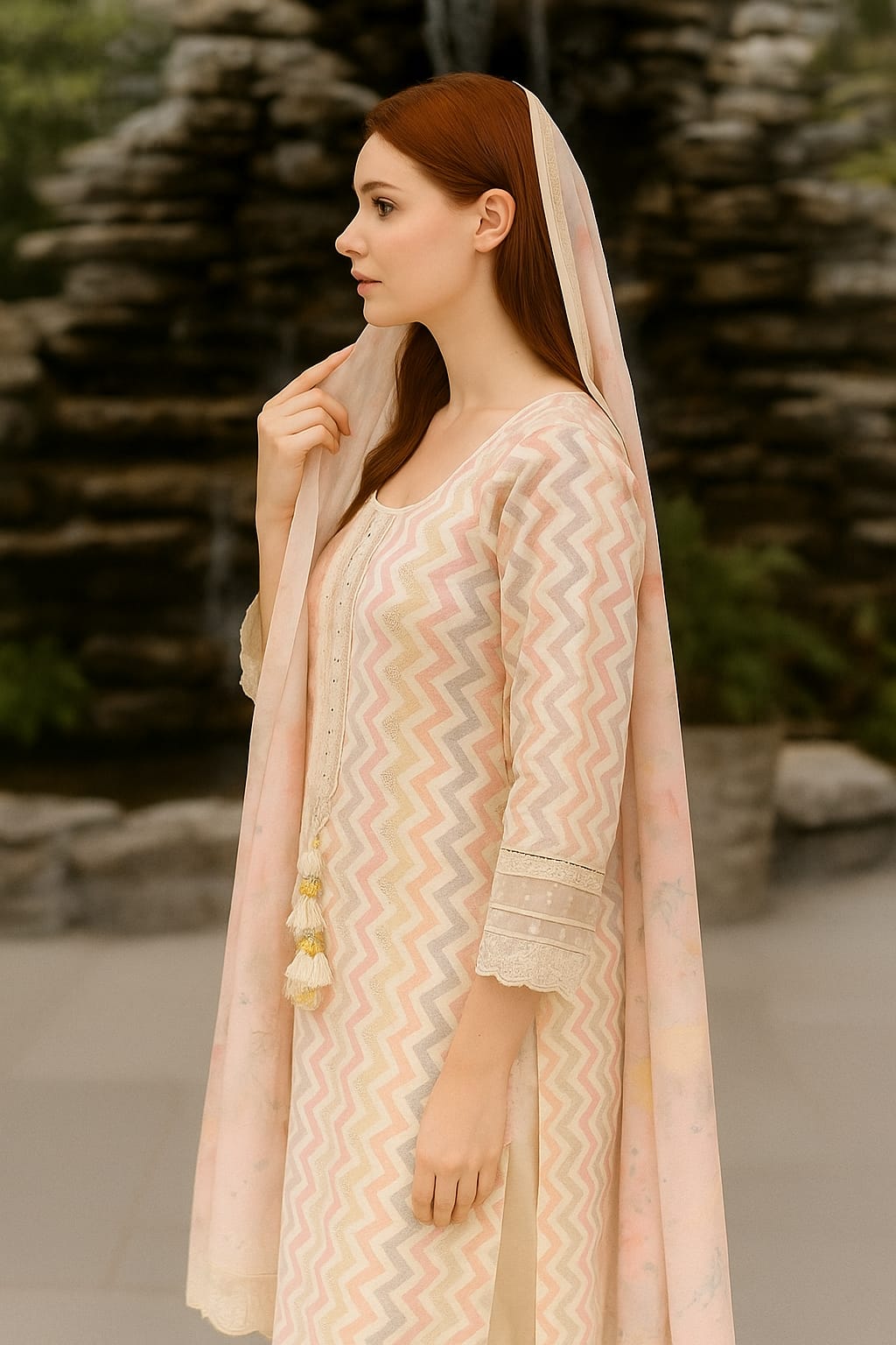 Silakaari Women's Zigzag Pure Cotton Mirror Gota Ready-made Dress