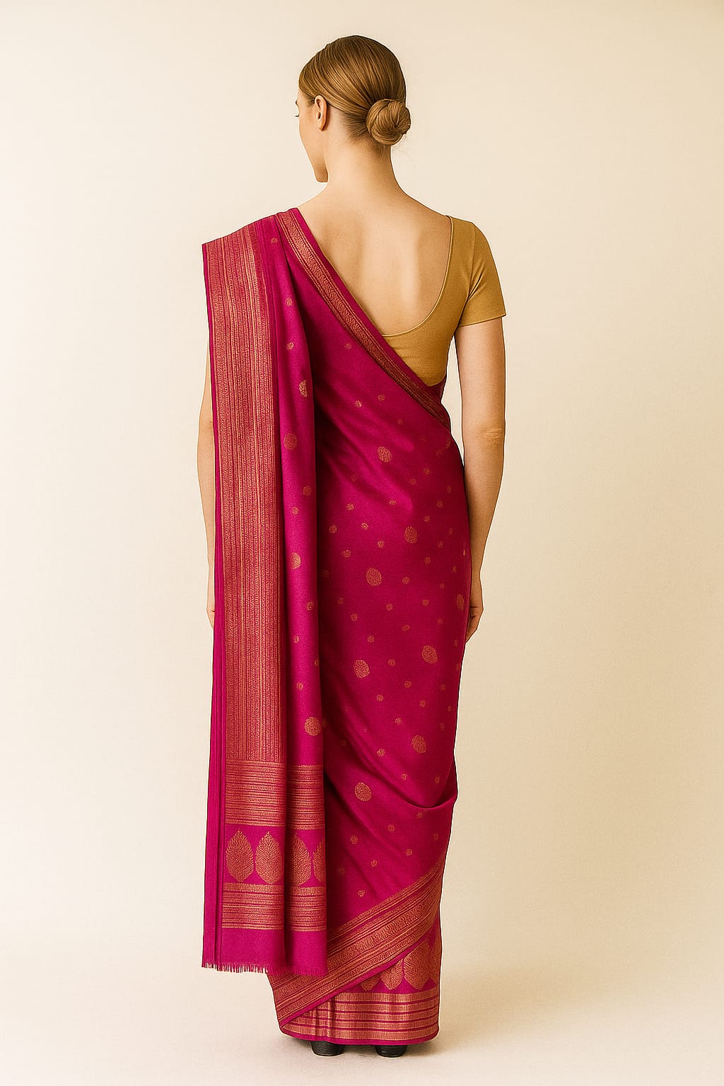 Silakaari Azmaish Hot Pink-Gold Tone Woven Silk Banarasi Saree
