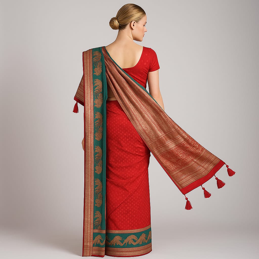 Silakaari Saba Green-Pink Heavy Zardosi Hand Work Bridal Saree