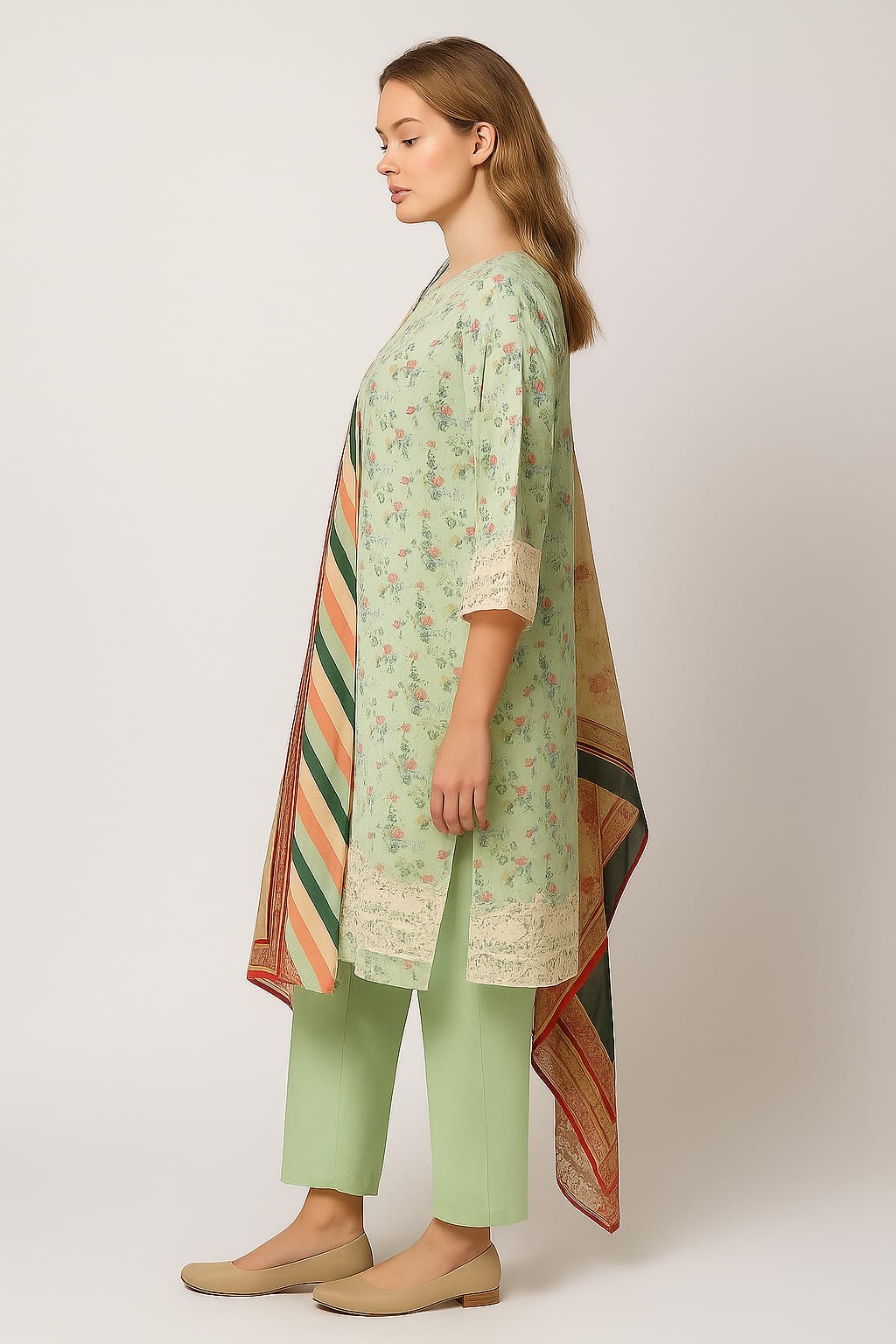 Silakaari Nawazish Pista Green Pure Lawn Chikan Cut Work Fancy Unstitched Suits