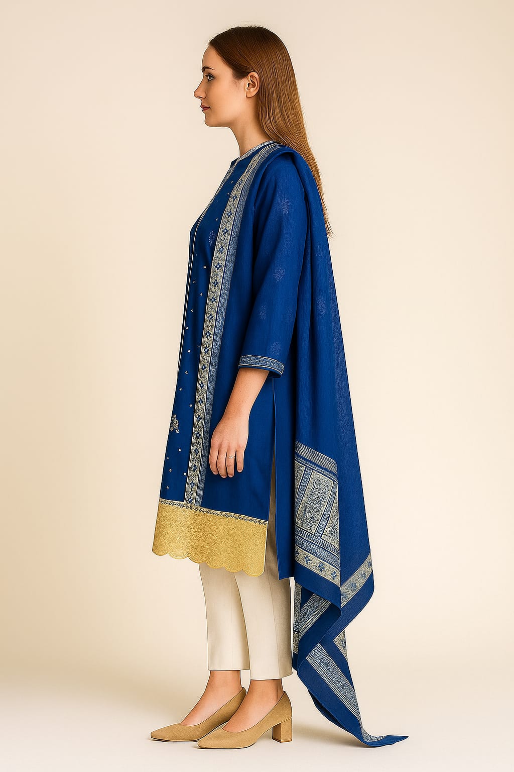 Silakaari Zebunnisa Pure Lawn Blue-Yellow Front Panel Super Lawn kalamkar Pakistani Ready-Made Dress