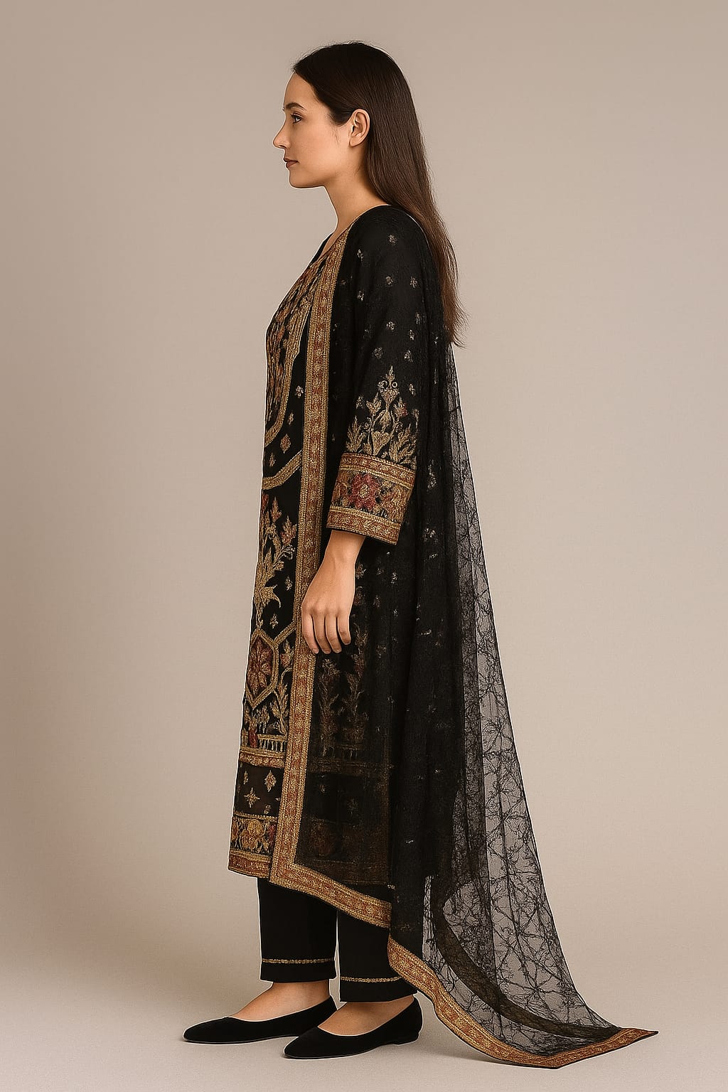 Silakaari Nimat Black-Multi Heavy Sequin Kundan Work Fancy Ready-Made Dress