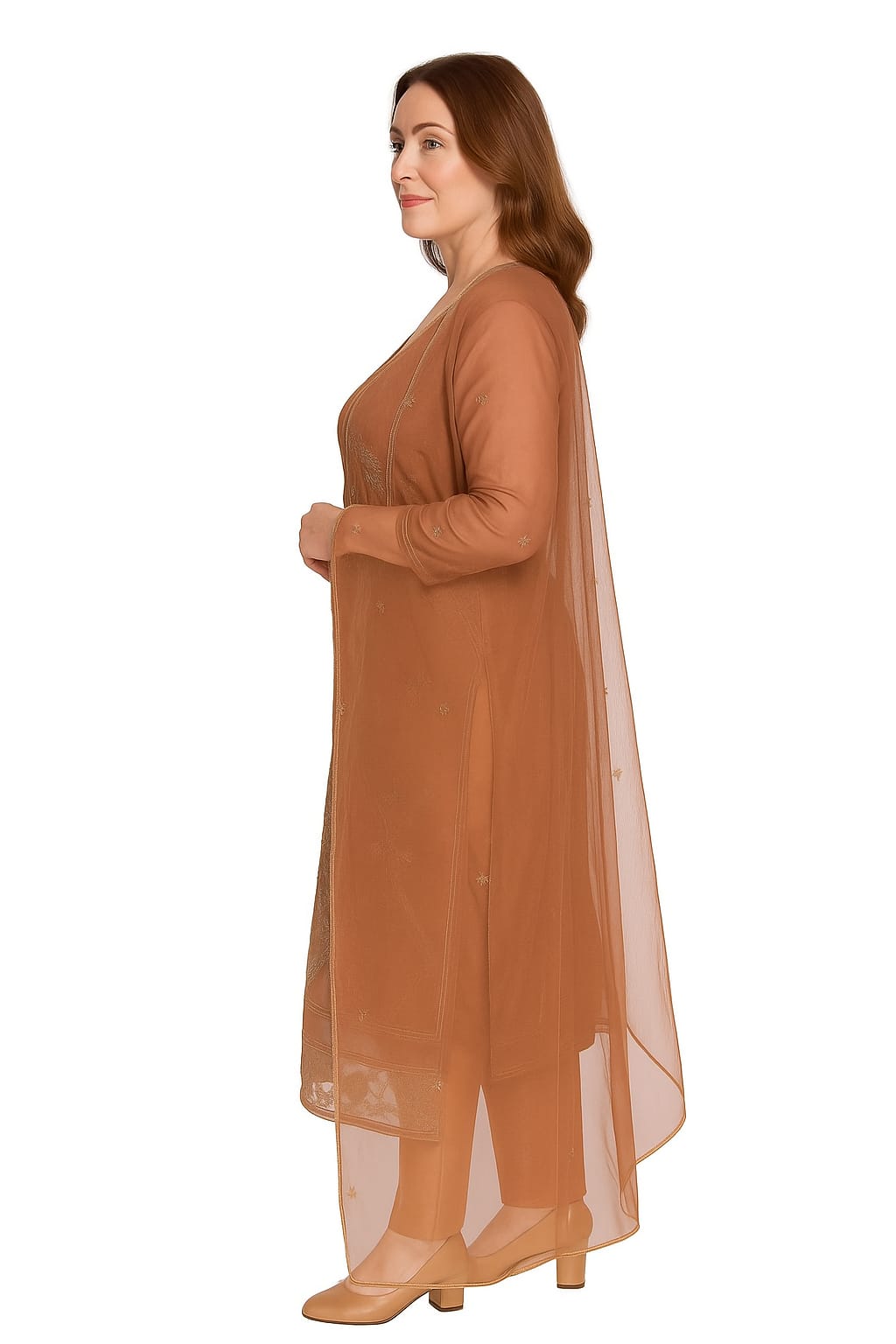 Silakaari Alfaaz Brown Pure Organza Heavy Dimond Embroidery Unstitched Suits