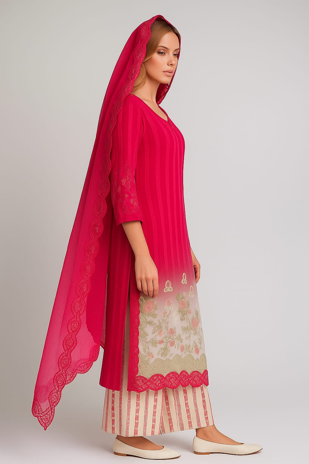 Silakaari Ayaan Magenat Printed Pure Lawn Sequin Patch Work Premium Ready-Made Dress