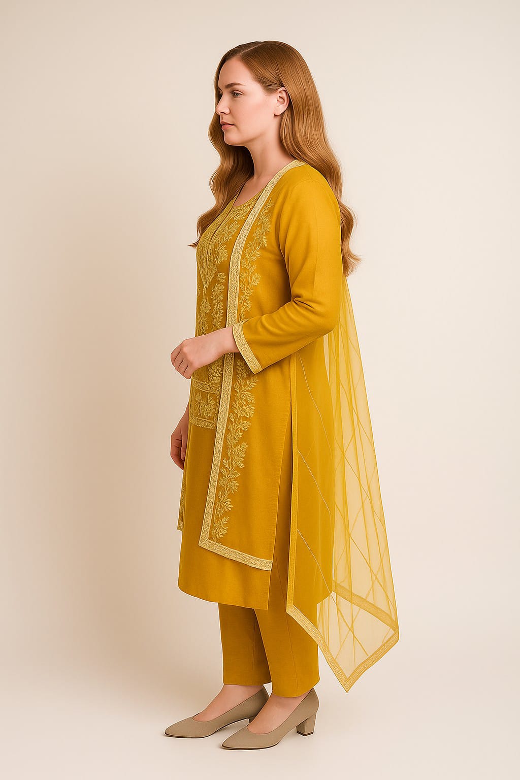 Silakaari Umeed Mustard-White Pure Organza Heavy Embroidery Patch Premium Unstitched Suits
