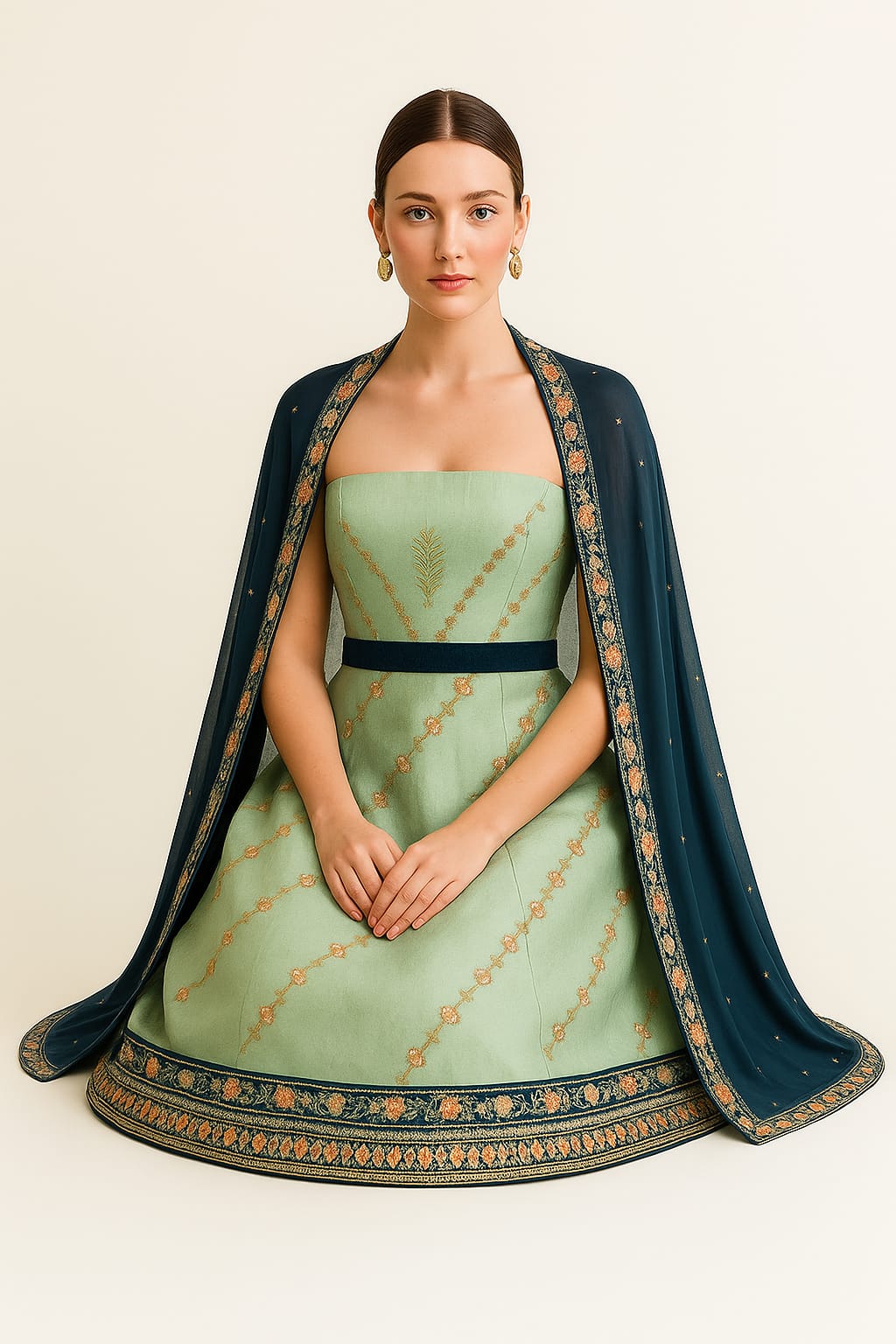 Silakaari Mehdood Teal Green Heavy Embroidery Sequin Border Silk Unstitched Lehenga Set
