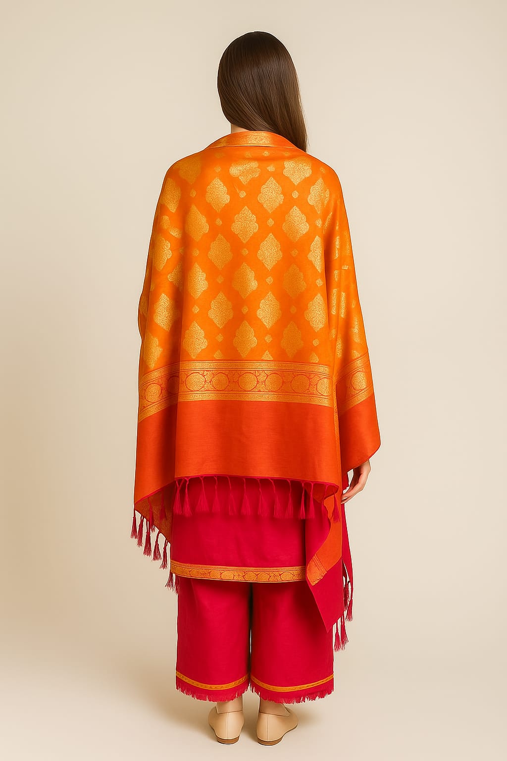 Silakaari Afsana Orange-Hot Pink Double Zari Banarasi Silk Unstitch Salwar Suit