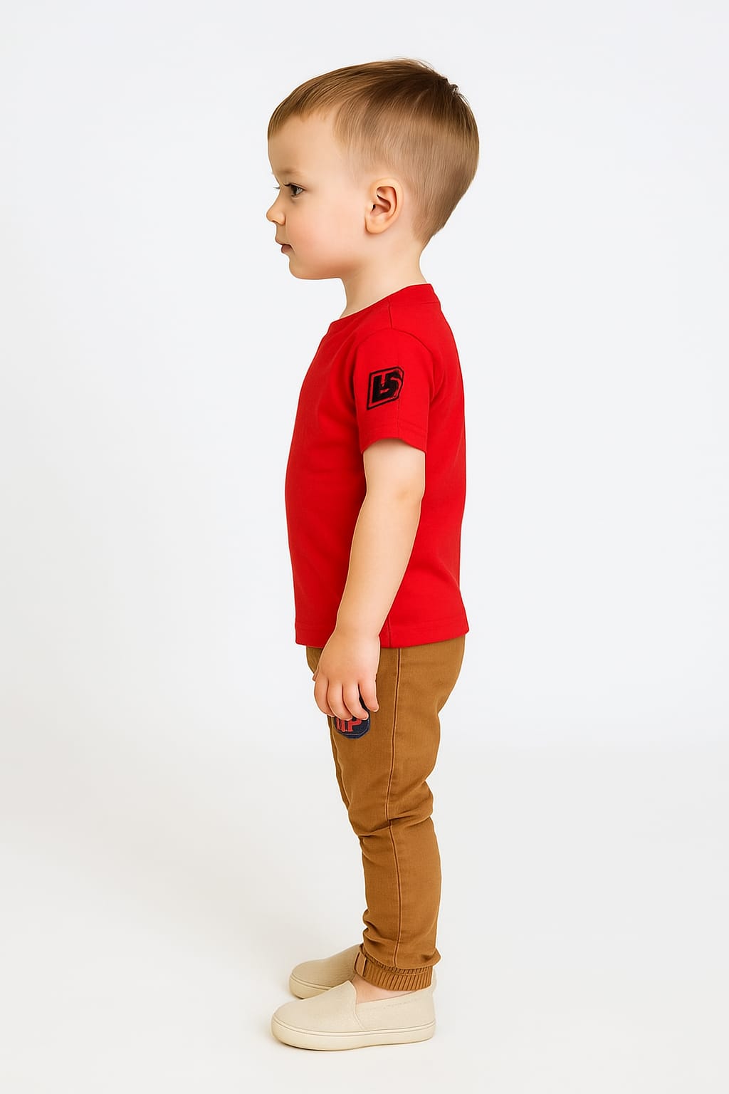 Silakaari Brick Red T-Shirt With Beige Denim Jeans Set For Boys
