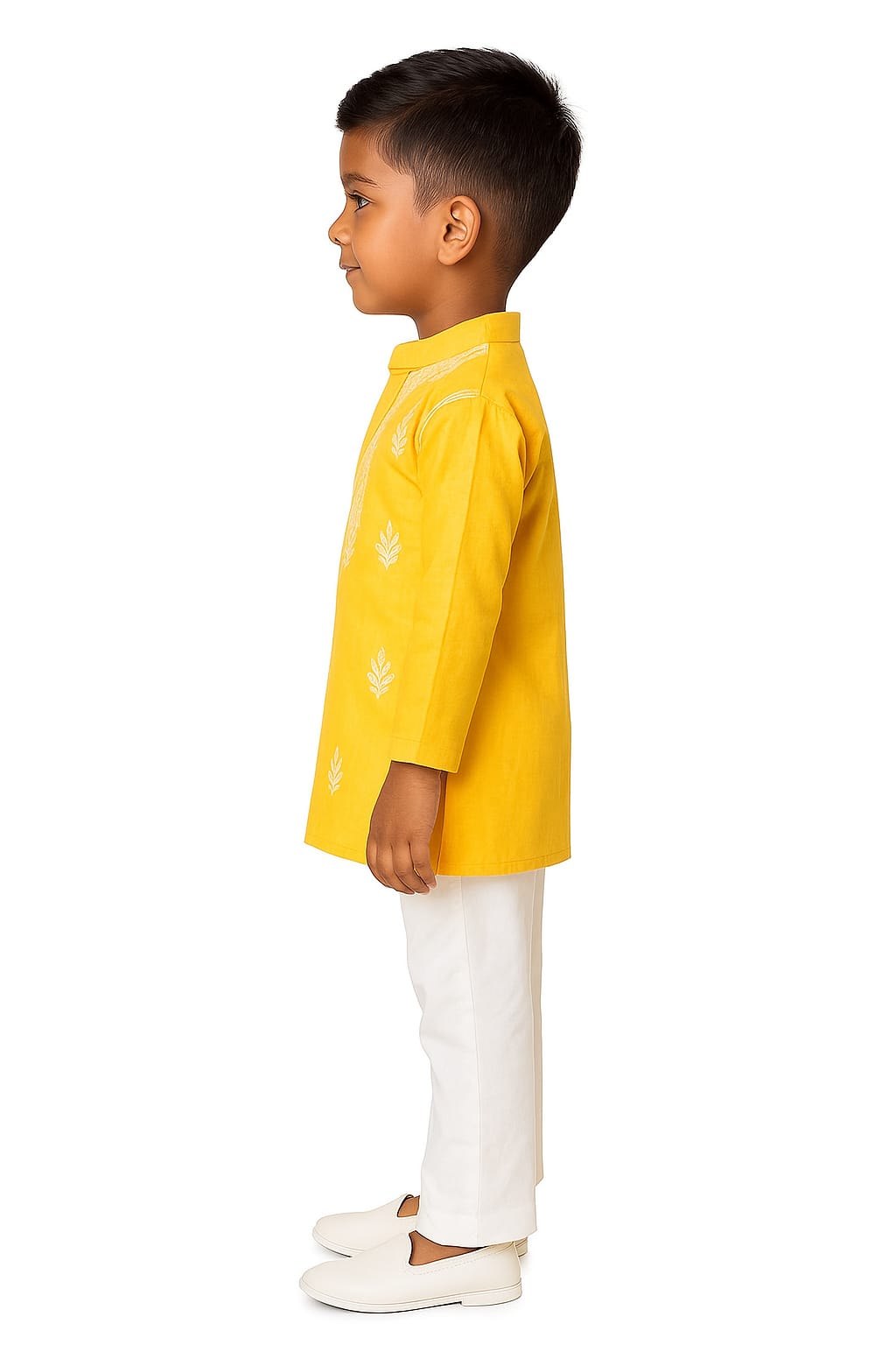 Silakaari Krrish Yellow-White Pure Lucknowi Chikankari Kurta Pyjama Set For Boys