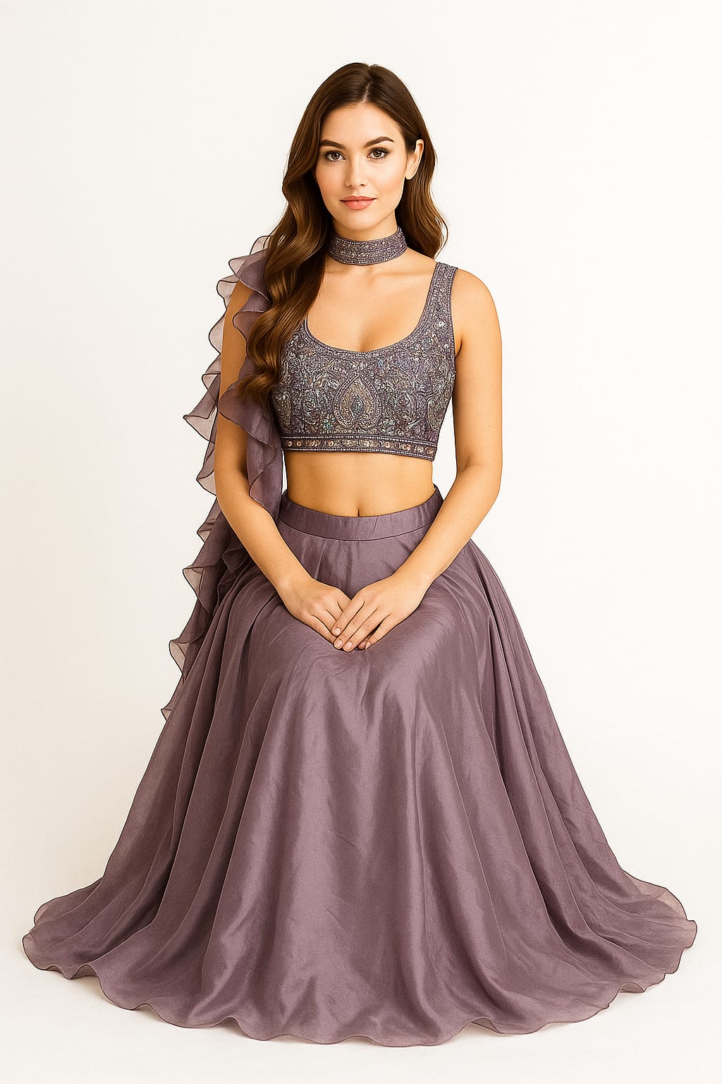 Silakaari Pearl Dimond Feminine Organza Lalick Dimond Lehenga Sharara Set