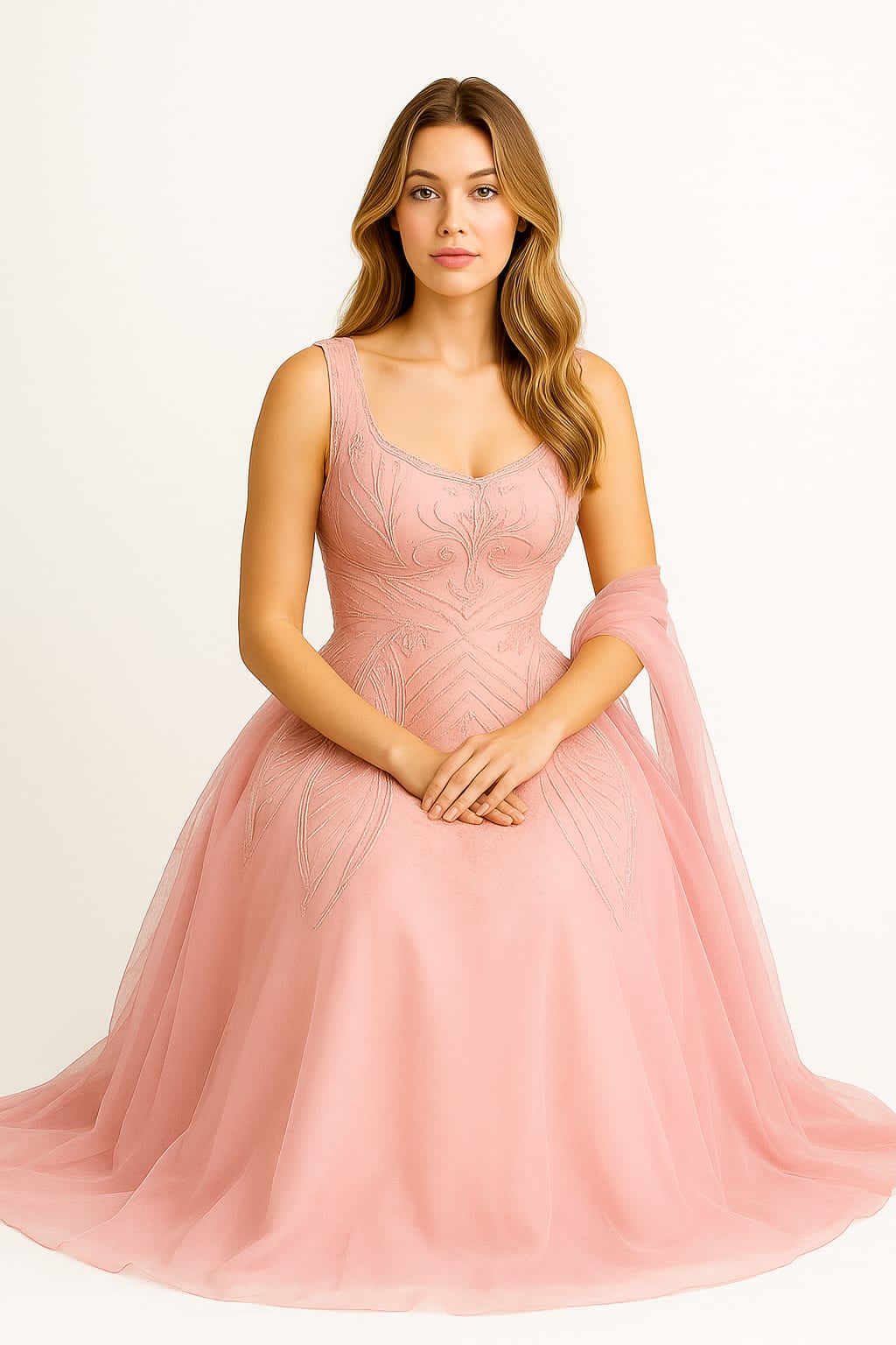 Silakaari Dusty Pink Party Wear Pearl Sequins Diamond Bridal Ball Gown