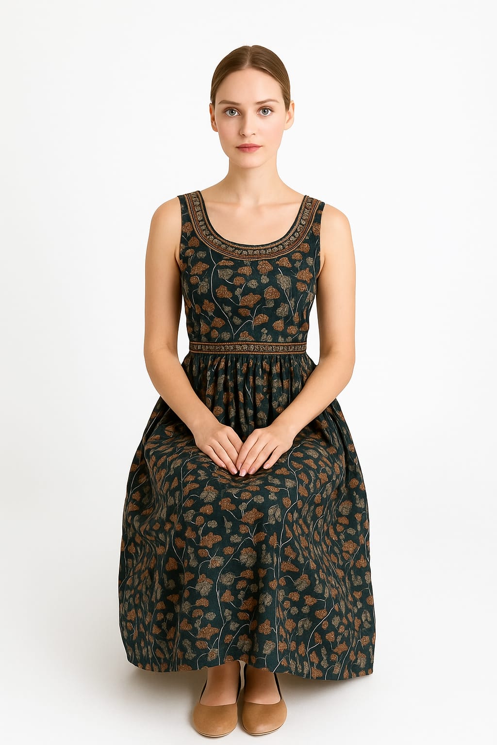 Silakaari Soul Dark Green Floral Printed Ethnic Gown