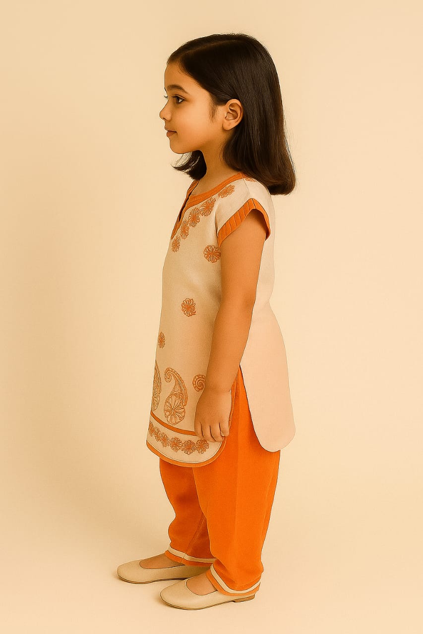 Silakaari Kids Pure Cotton Chikan Lucknowi Kurta Pajama Set For Girls